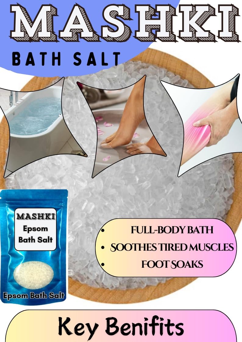 Premium MASHKI Epsom Salt (Magnesium Sulfate) for Muscle Relief, Pain Relief & Skin Care | Wound Healing & Plant Growth Booster | Relaxing Bath Soak, Gardening Aid & Therapeutic Treatment