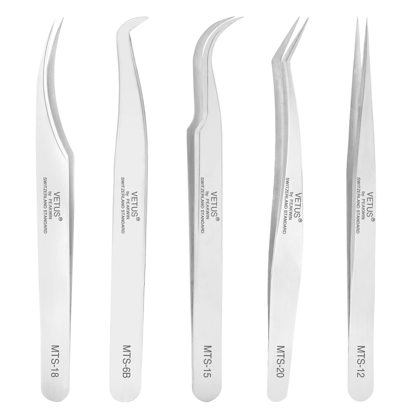 Professional Eyelash Extension Tweezers Set of 5 - Straight, J Curve & 45 Degree Isolation Tweezers for Individual & Volume Lashes | Perfect for Salon & Home Lash Application