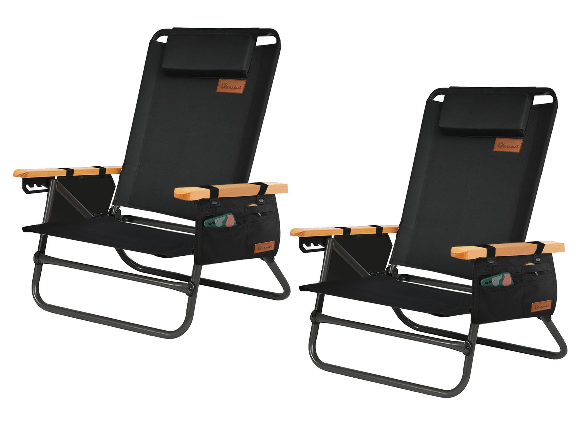 4-Position Adjustable Beach Chair with Headrest & Cup Holder - Lightweight Folding Backpack Camping Chair for Outdoor, Fishing, Lawn, Travel - Heavy Duty Portable Recliner (Black Set) - Perfect for Beach Relaxation, Backyard Lounging & Camping Trips