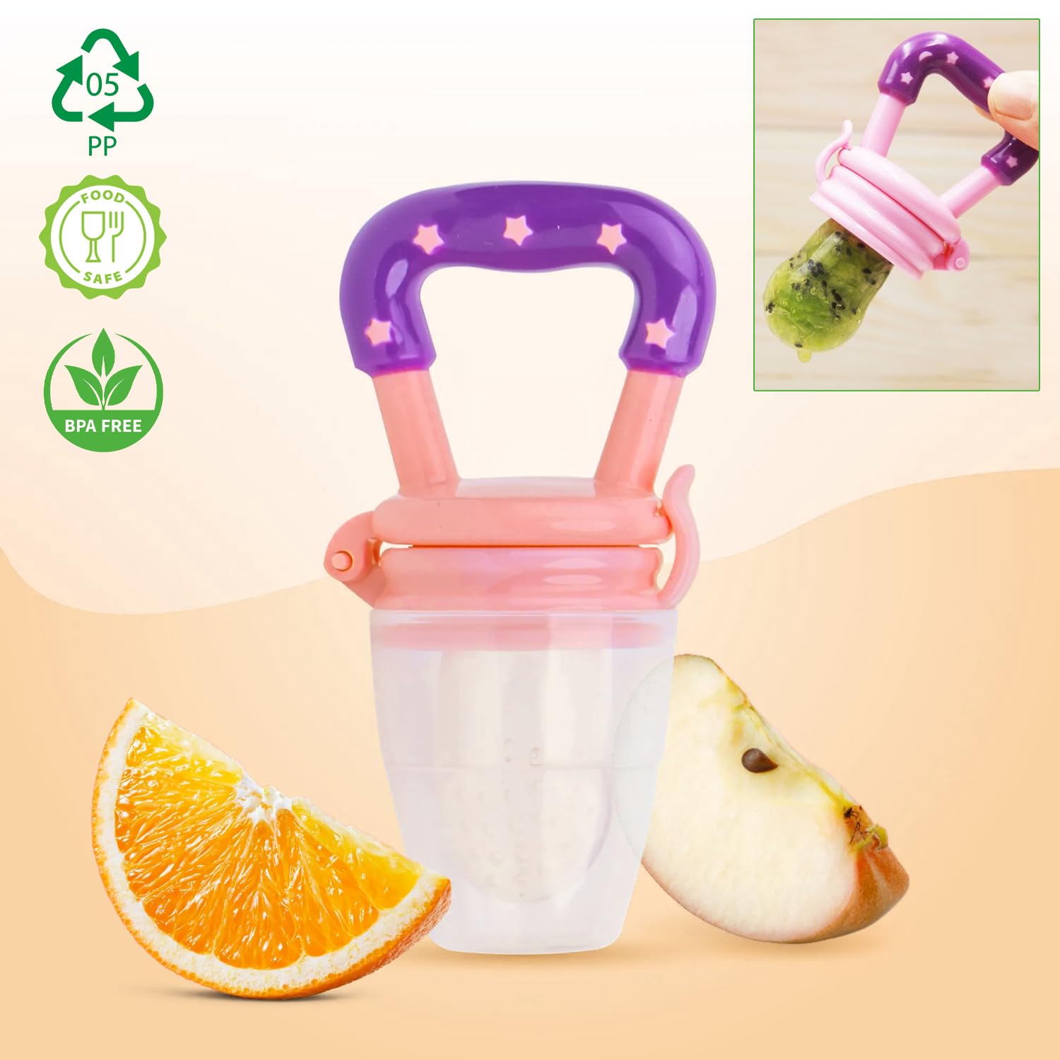 Safe-O-Kid® BPA-Free Baby Food Feeder - Non-Toxic Silicone Feeder for Fresh Fruits, Vegetables & Snacks - Perfect for Babies & Toddlers (Pink) - Great for Teething Relief & Introducing Solid Foods