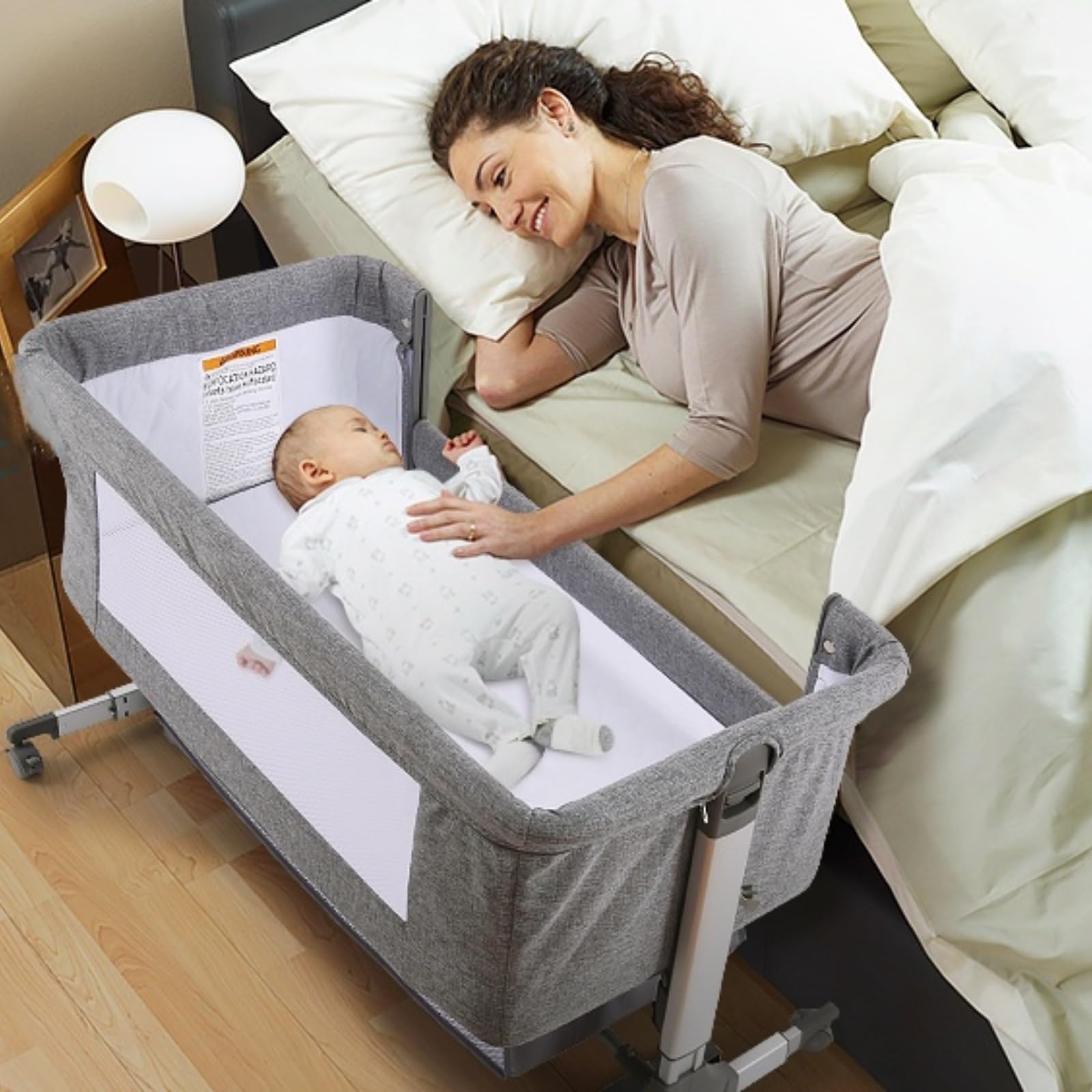 Kisdream Portable Baby Bassinet Bedside Co-Sleeper - Adjustable Height Safe Crib for Newborn & Infant - Perfect for Nursery, Bedroom & Travel Use with Tall Parent Beds