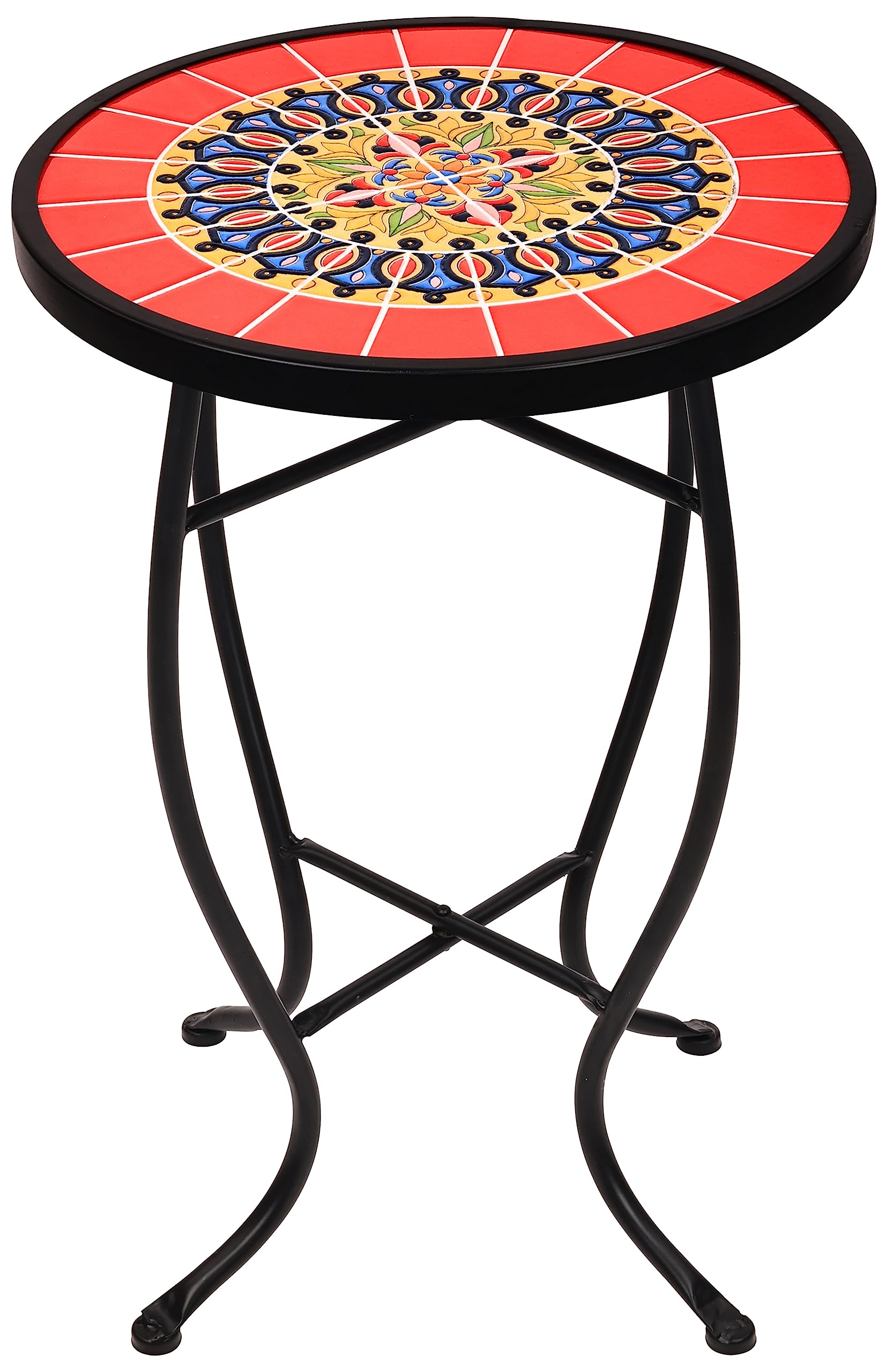 14 Inch Round Ceramic Tile Top Side Table for Indoor & Outdoor Use - Perfect for Patio, Garden, or Living Room Accent Furniture