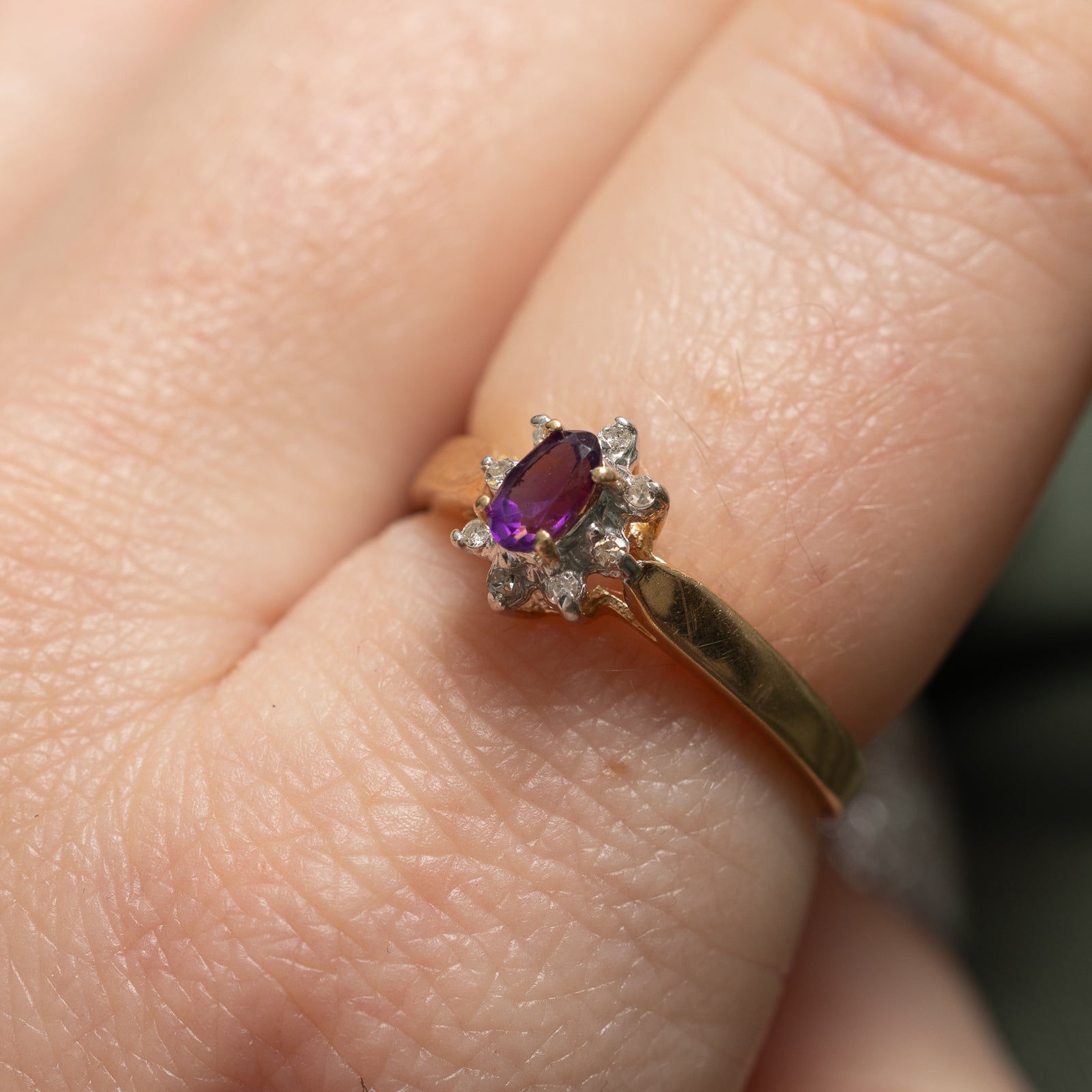 Amethyst & Diamond Halo Ring - 0.12ct Natural Amethyst with 0.04ctw Diamond Accents - Size 7.25 - Elegant Purple Gemstone Jewelry for Women - Perfect for Engagement, Anniversary & Special Occasions