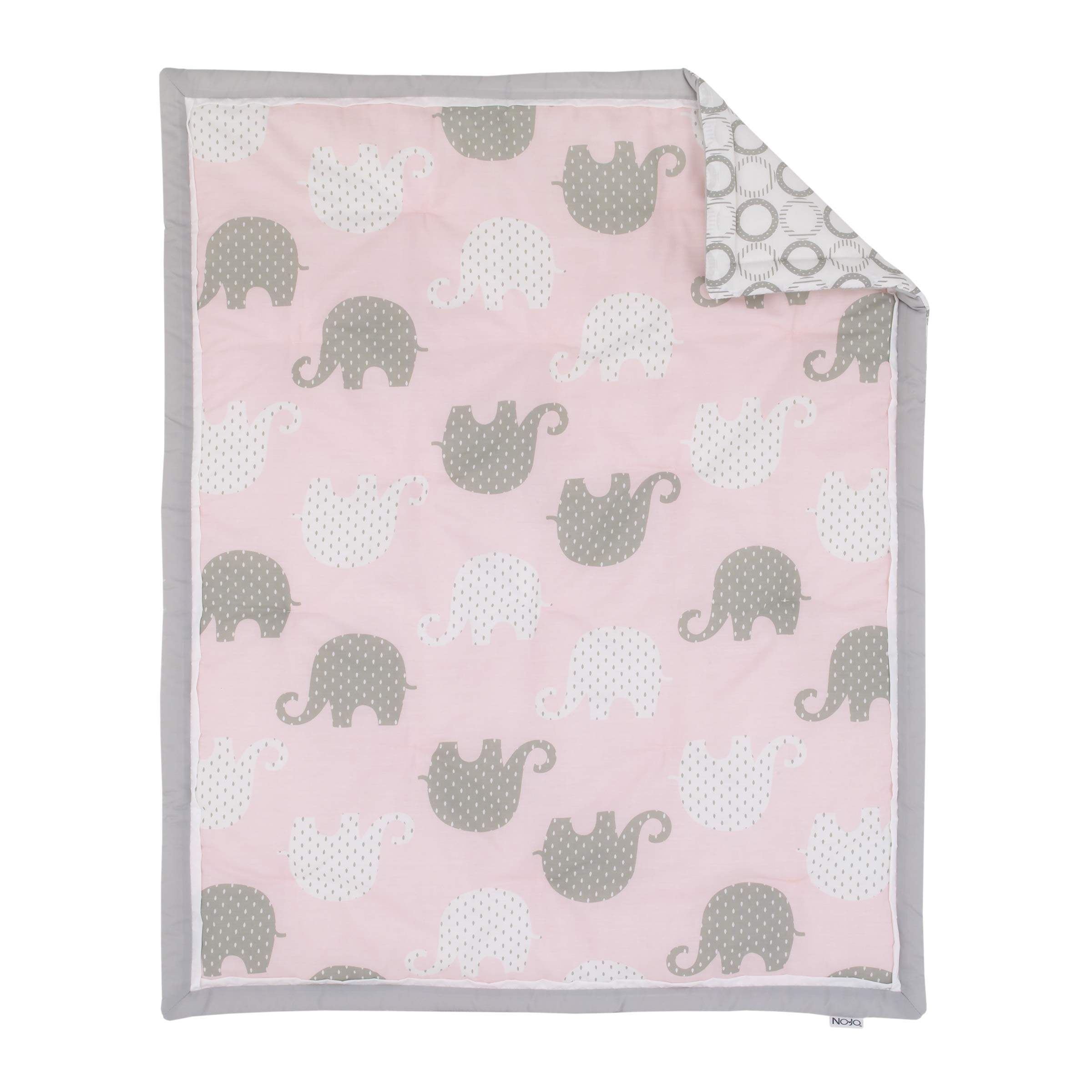 NOJO Dreamer Pink & Grey Elephant 8-Piece Comforter Set - Soft Bedding for Kids' Room, Nursery Decor, Baby Shower Gift Idea