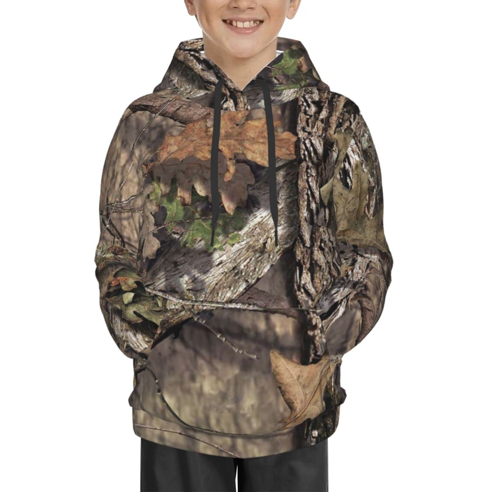 Camouflage Camo Tree Print Kids Hooded Sweater - Warm Fleece-Lined Sports Hoodie for Boys & Girls - Perfect for Outdoor Adventures, Hunting, and Winter Play