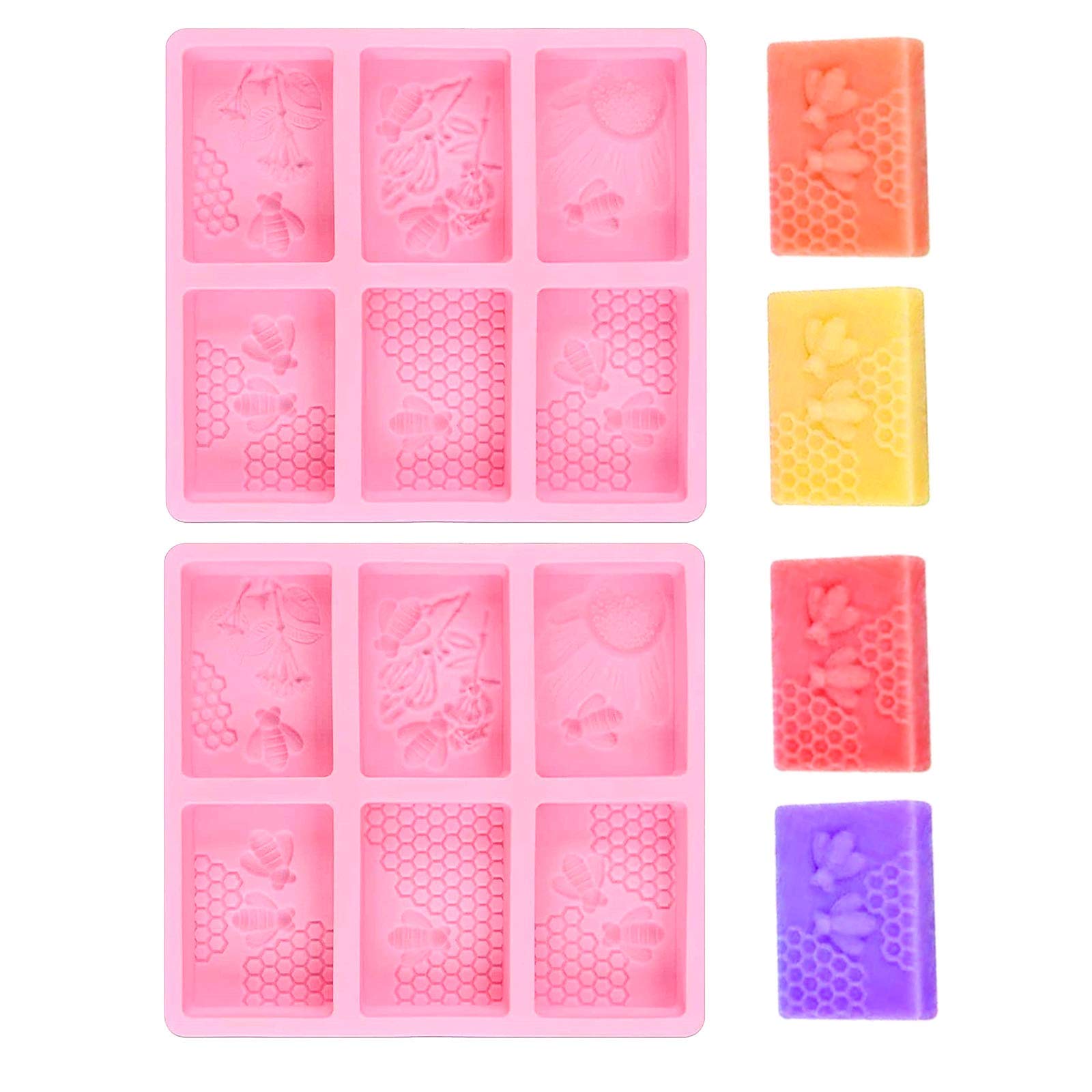 2Pcs Rectangle Bee Silicone Soap Molds - Reusable Honeycomb Molds for DIY Soap, Chocolate, Jelly, Candy Making | Perfect for Homemade Crafts, Bath Bombs & Party Favors