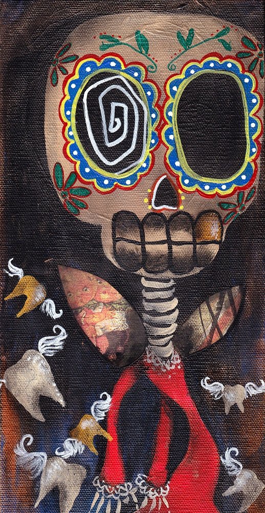 Tooth Fairy Mexican Skeleton Art Print by Abril Andrade Griffith - Giclee Fine Art Home Decor for Dia de los Muertos Celebrations