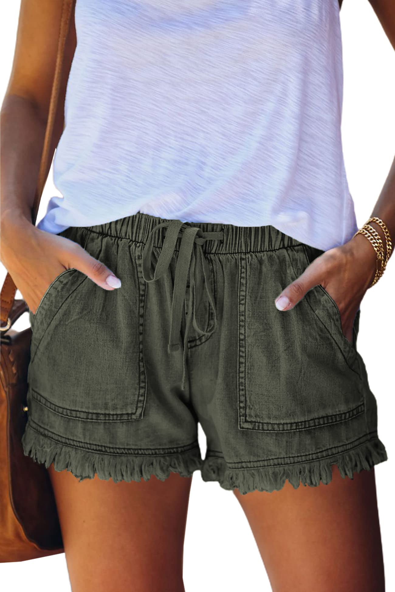 GOLDPKF Women's Denim Jean Shorts - Mid Waist Stretchy Ripped Distressed Casual Summer Shorts | Perfect for Beach, Music Festivals & Everyday Wear