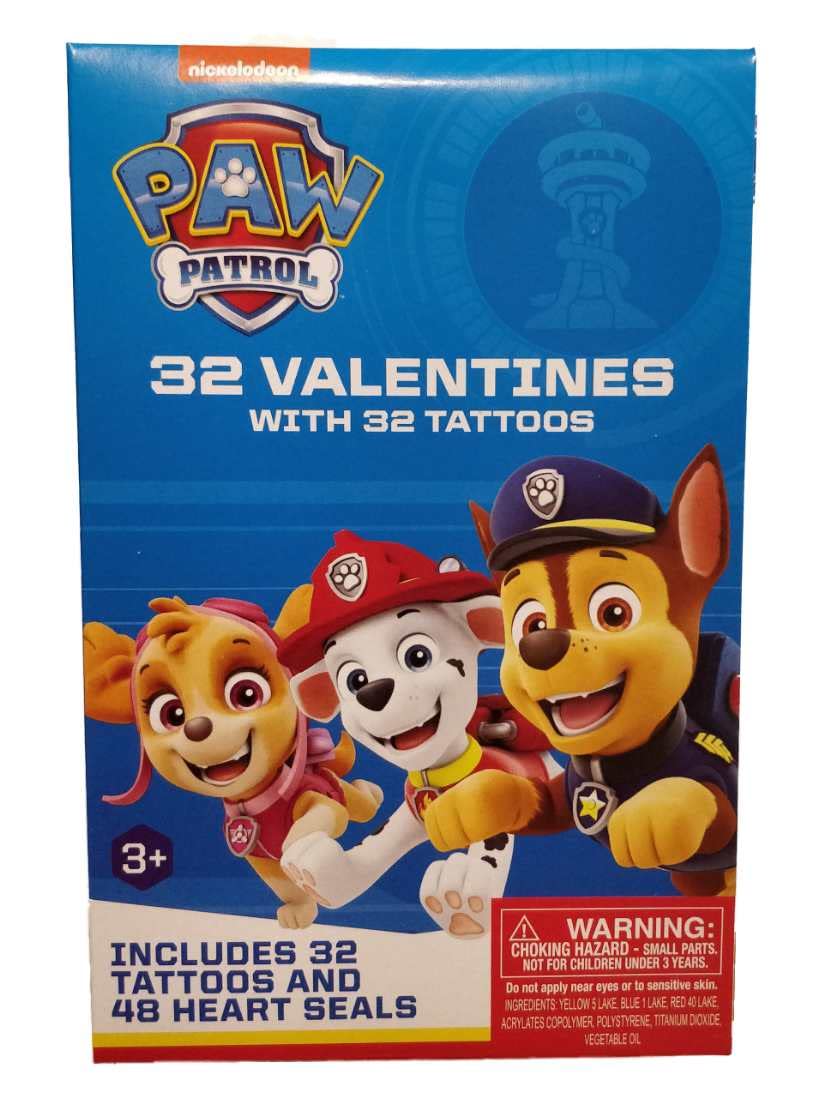 Paw Patrol Valentine's Day Cards - 32 Pack with Fun Tattoos for Kids | Classroom Exchange, Party Favors & School Celebrations