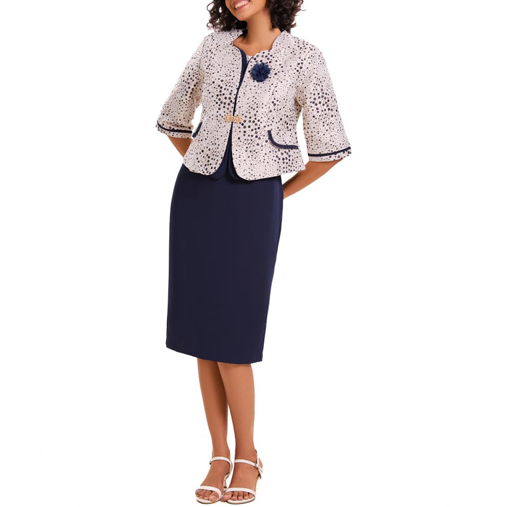 Elegant Women's 2 Piece Polka Dot Embroidered Church Suit - Mother's Day Gift, Wedding Guest Dress & Special Occasion Outfit for Evening Parties, Church Services & Formal Events