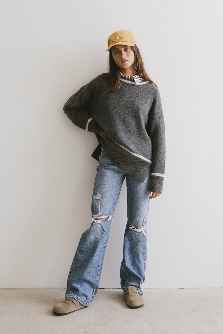 Ashley Knit Sweater Women's Charcoal Gray Pullover | Cozy Winter Casual Wear for Office & Weekend Outings