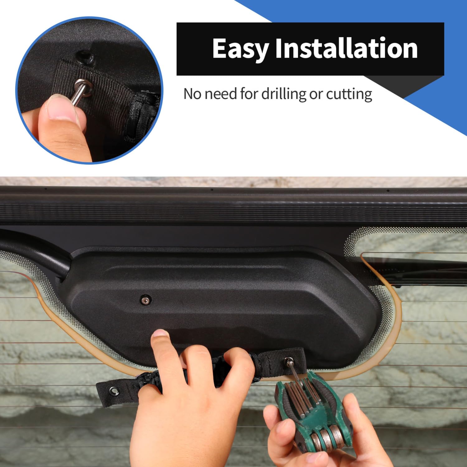 Jeep Wrangler JL Rear Window Paracord Grab Handle - Compatible with JL JLU 4XE 2018-2024 Models - Durable Trunk Tailgate Assist Grip Accessory (1Pc, Full Black with Washers) - Perfect for Off-Roading, Camping & Easy Rear Access