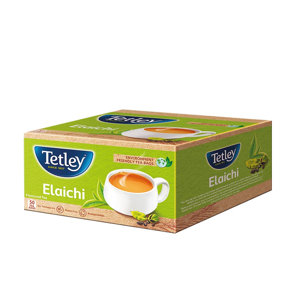Tetley Elachi Flavor Tea Bags - 50 Count | Premium Cardamom Infused Black Tea | Perfect for Relaxation, Afternoon Tea & Gifting