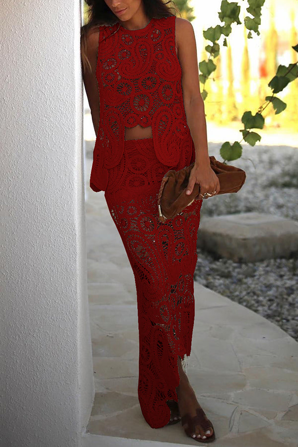 Crochet Lace Elastic Waist Maxi Skirt with Irregular Hem - Boho Summer Beach Dress for Vacation, Wedding, or Casual Outings