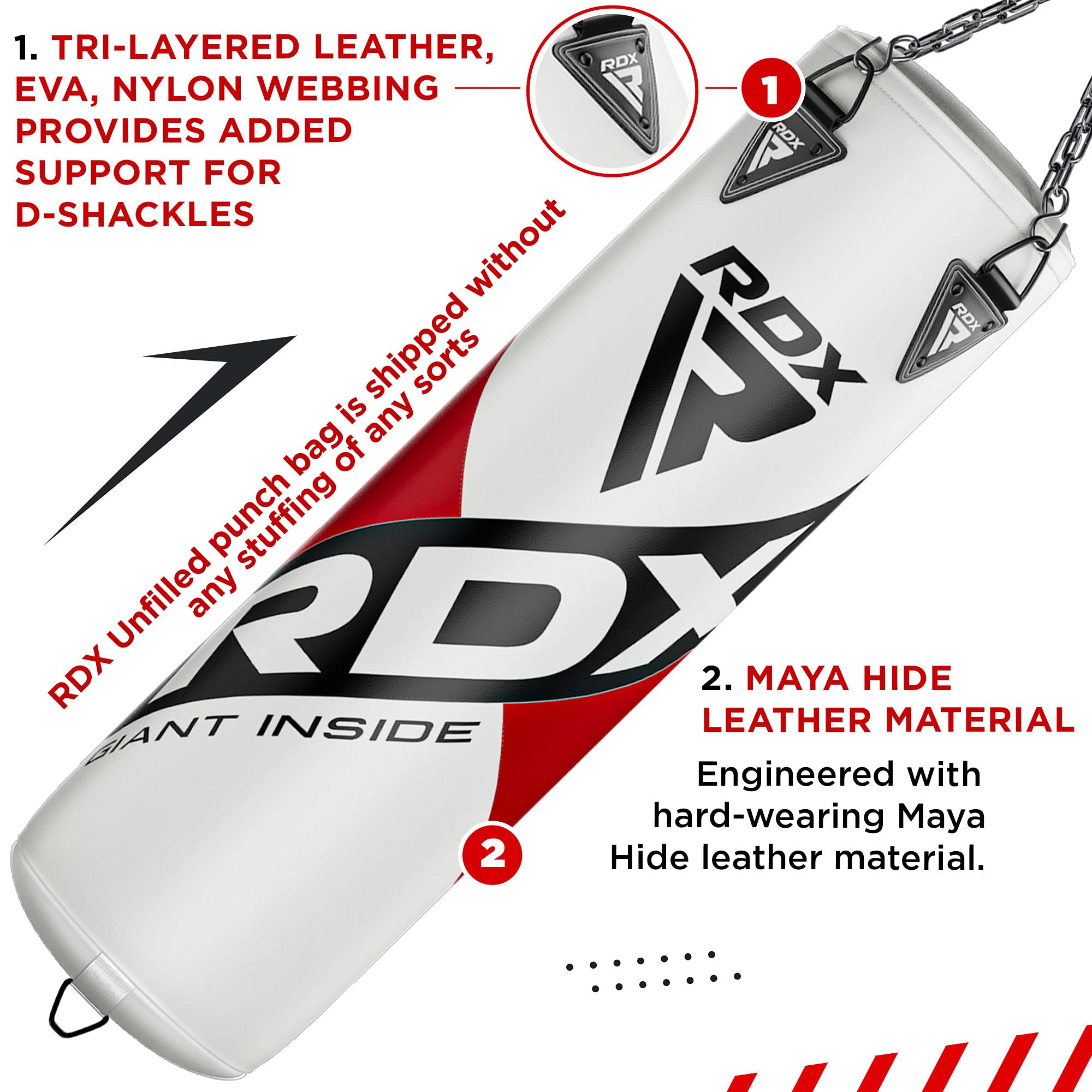 RDX Unfilled Punching Bag Set with Muay Thai Training Gloves & Punch Mitts - Includes Hanging Chain & Ceiling Hook - Perfect for MMA, Kickboxing, Martial Arts (4FT & 5FT Options) - Ideal for Home Gyms, Boxing Training & Fitness Workouts