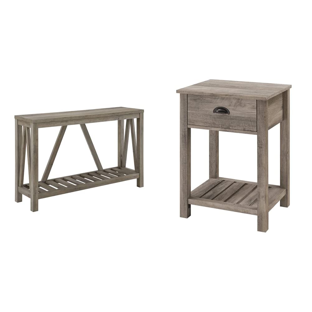 Walker Edison Modern Farmhouse Accent Entryway Table - 52 Inch Grey Wash Square Side Table for Living Room, Hallway & Bedroom | Rustic End Table with Storage Shelf | Entry Table Set for Home Decor
