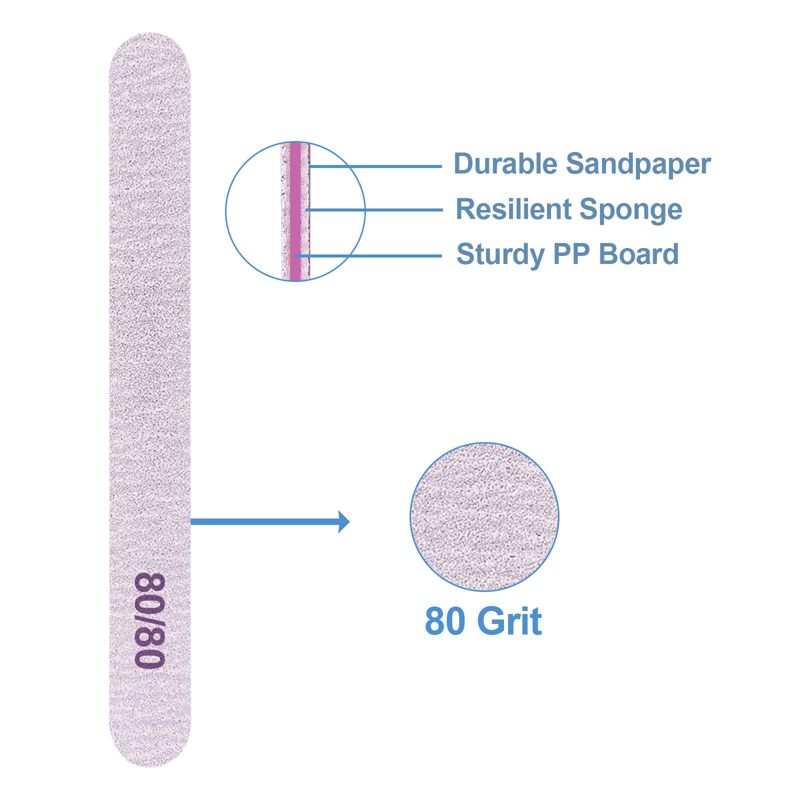 80/80 Grit Professional Nail Files (50 Pcs) - Double Sided Coarse Emery Boards for Acrylic Nails, Gel Nails & Natural Nails - Reusable Washable Manicure Tools for Salon & Home Use - Perfect for Nail Shaping, Smoothing & Polish Prep