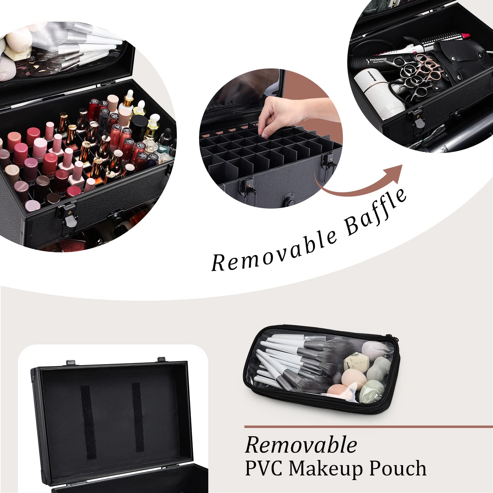 Professional 3-in-1 Rolling Makeup Case with Wheels - Large 2-Drawer Nail Technician Trolley & Travel Cosmetic Train Case with Makeup Pouch - Perfect for Salon Artists, Mobile Stylists & Beauty Professionals On-The-Go