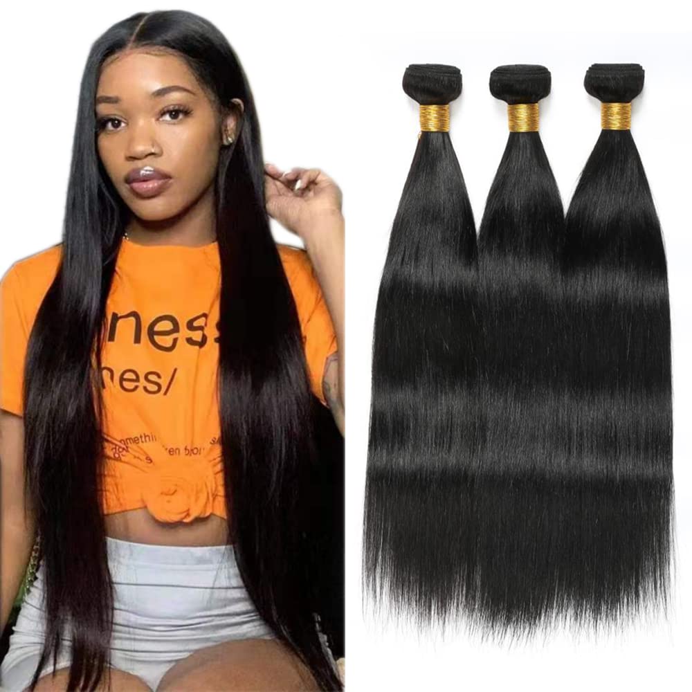 8A Grade 100% Unprocessed Brazilian Virgin Human Hair Extensions - 3 Bundles Straight Hair Weave (20/22/24 Inches, Black) for Women | Natural Look, Daily Styling & Special Occasions