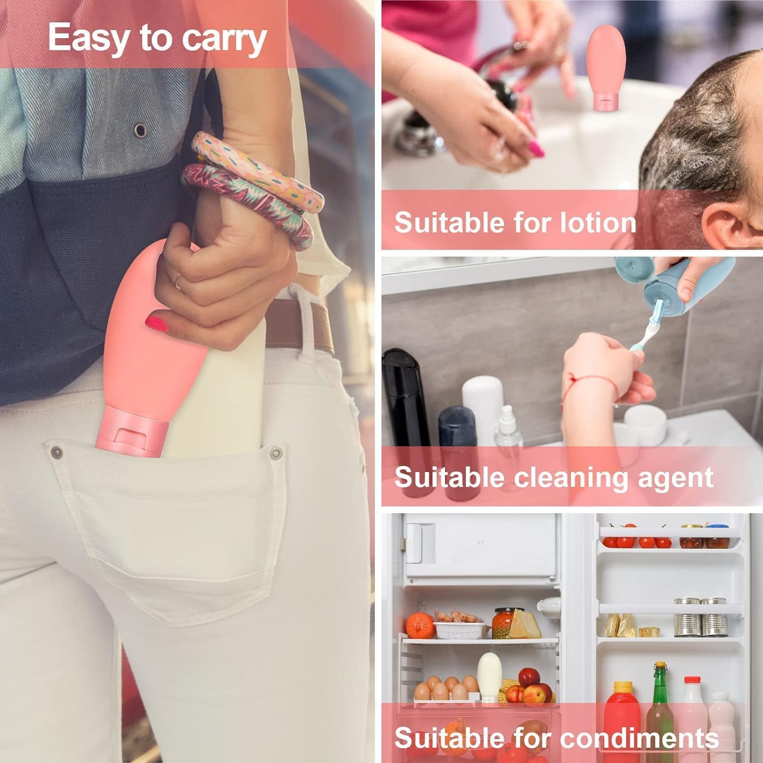 Sezotta Refillable Travel Essentials 60ml Silicone Squeeze Bottles - Double Layer Soap Dispenser for Kitchen, Liquid Pump with Sponge Holder - Multi Color | Perfect for Travel, Camping, Bathroom & Kitchen Organization
