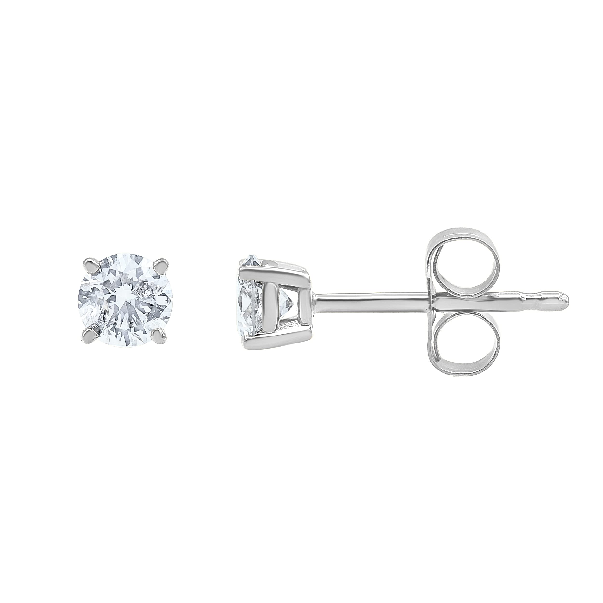 1/4 to 2 Carat Round Solitaire Natural Diamond Stud Earrings for Women in 14K White Gold | Push Back Setting (I-J Color, I2-I3 Clarity) | Fine Jewelry Gift for Anniversary, Birthday & Valentine's Day | Elegant Everyday Wear & Special Occasions | Includes Gift Box
