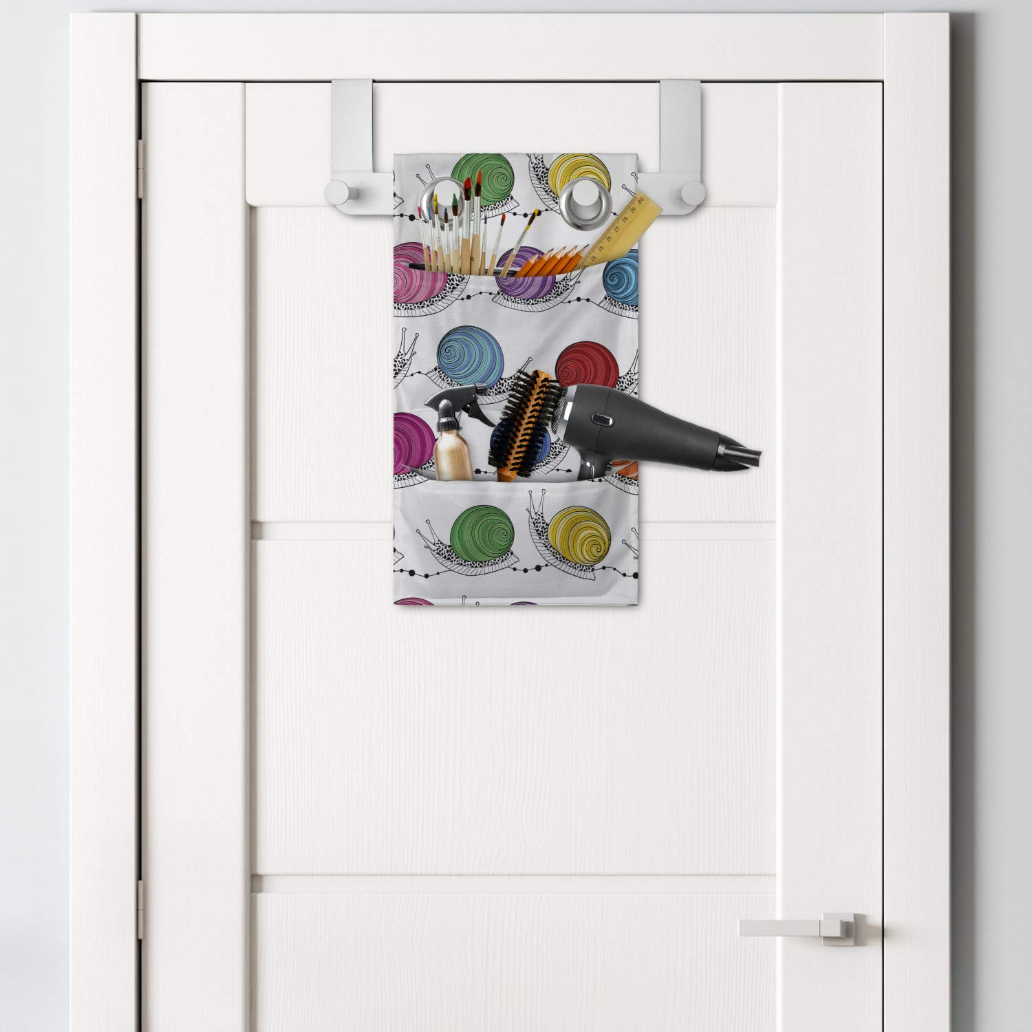 Ambesonne Colorful Hanging Pocket Organizer - Vibrant Snail Design Printed Polyester Storage Bag with Multiple Pockets, 9