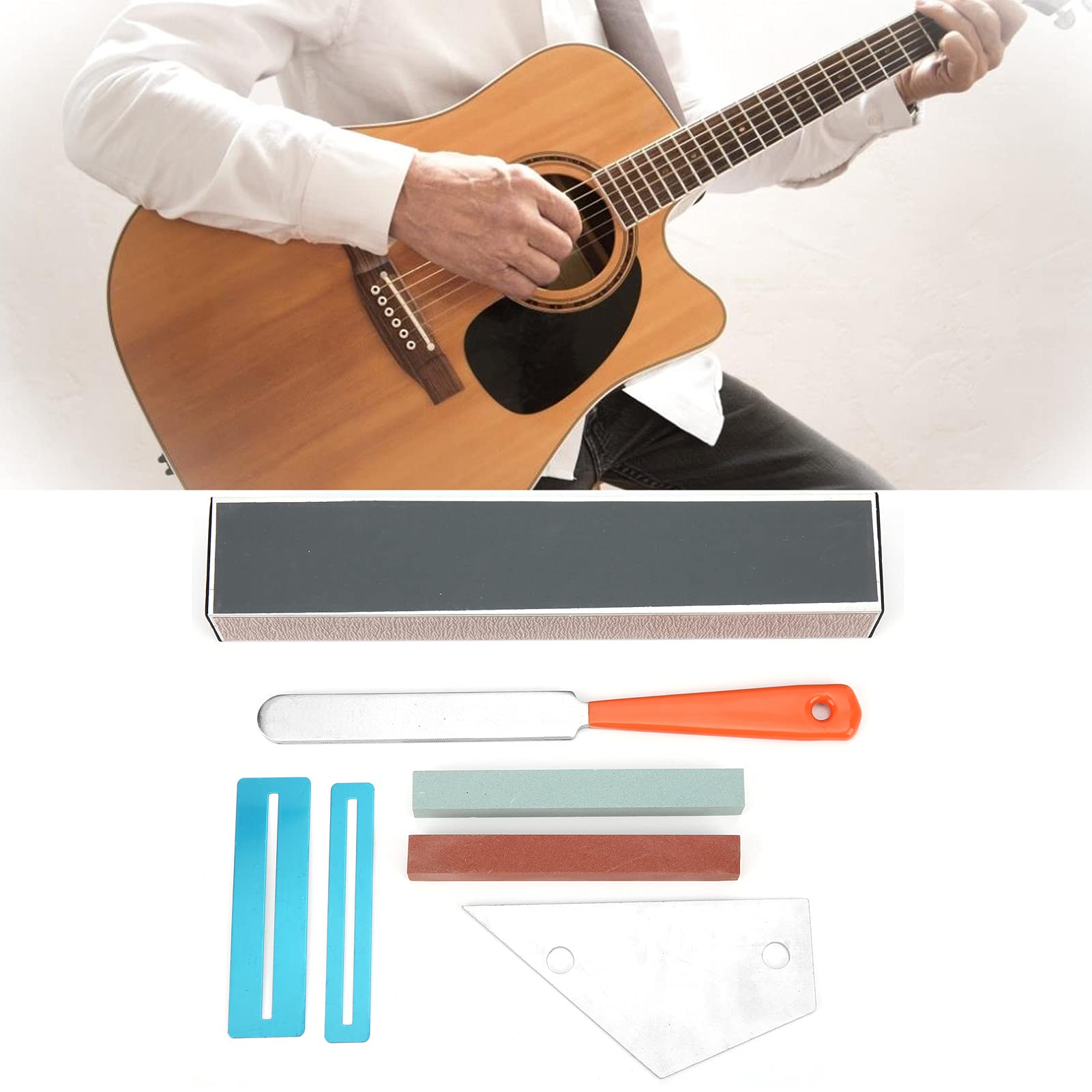 Professional Guitar Luthier Tool Kit - Includes Fret Crowning File, Fret Rocker, Fingerboard Guards, Grinding Stones & Leveling Beam | Guitar Repair & Maintenance Tools for DIY & Professional Use
