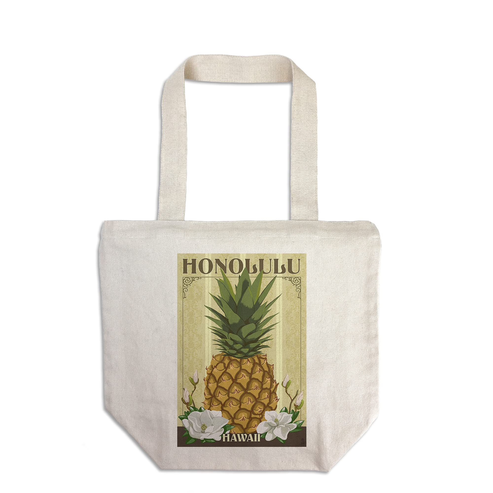 Lantern Press Honolulu Hawaii Colonial Pineapple 100% Cotton Canvas Reusable Tote Bag - Eco-Friendly Shopping & Beach Tote for Groceries, Travel & Daily Use