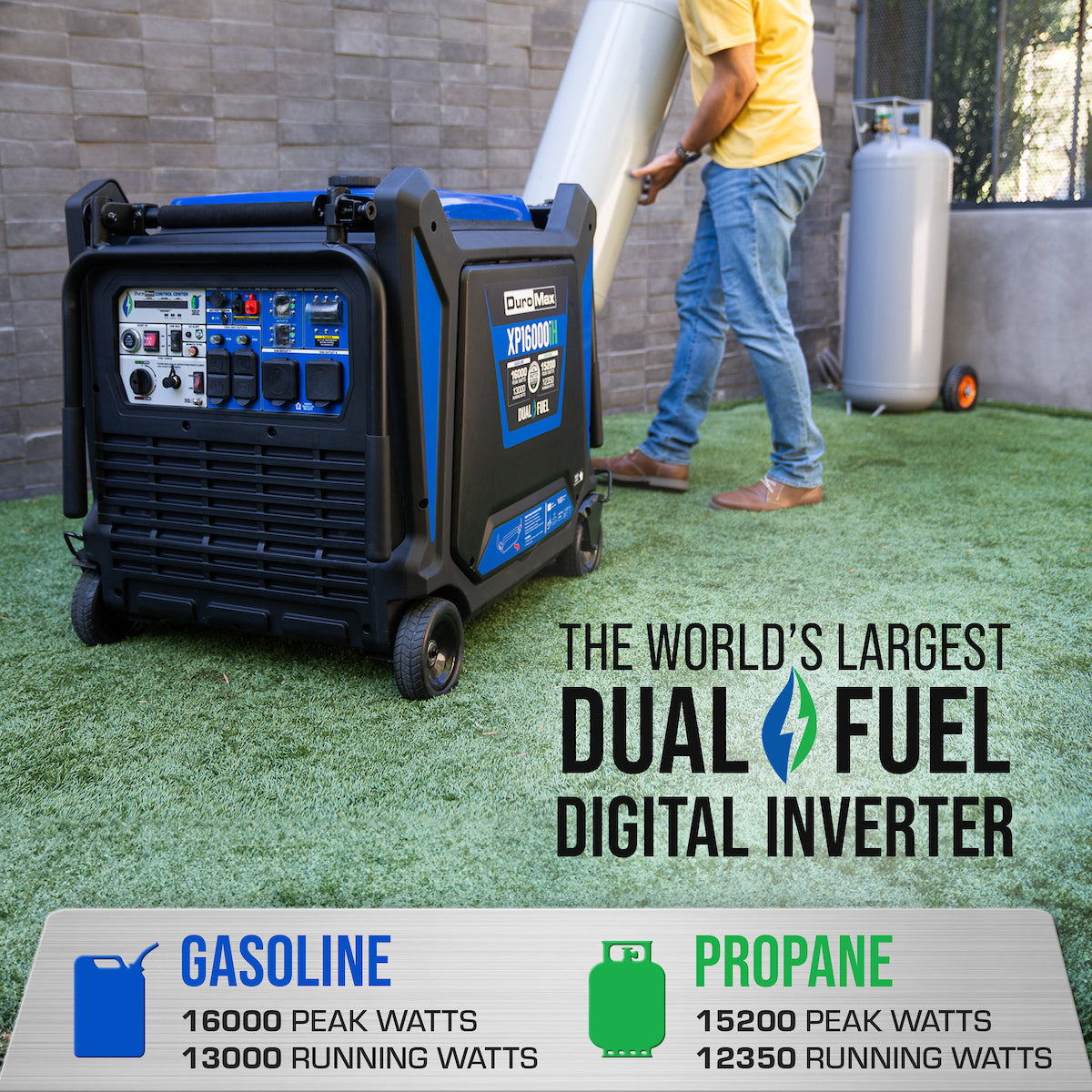 16,000 Watt Dual Fuel Portable Inverter Generator with CO Alert - Reliable Power for Camping, RV Trips & Emergency Backup