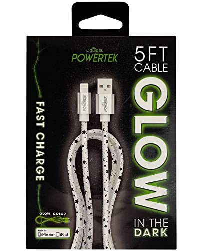 LIQUIPEL Powertek Glow MFi Certified Fast Charging Cable - 5ft Lightning to USB Charger for iPhone 14/13/12/11/X/8 & iPad - Durable White Star Design - Perfect for Home, Office & Travel Charging