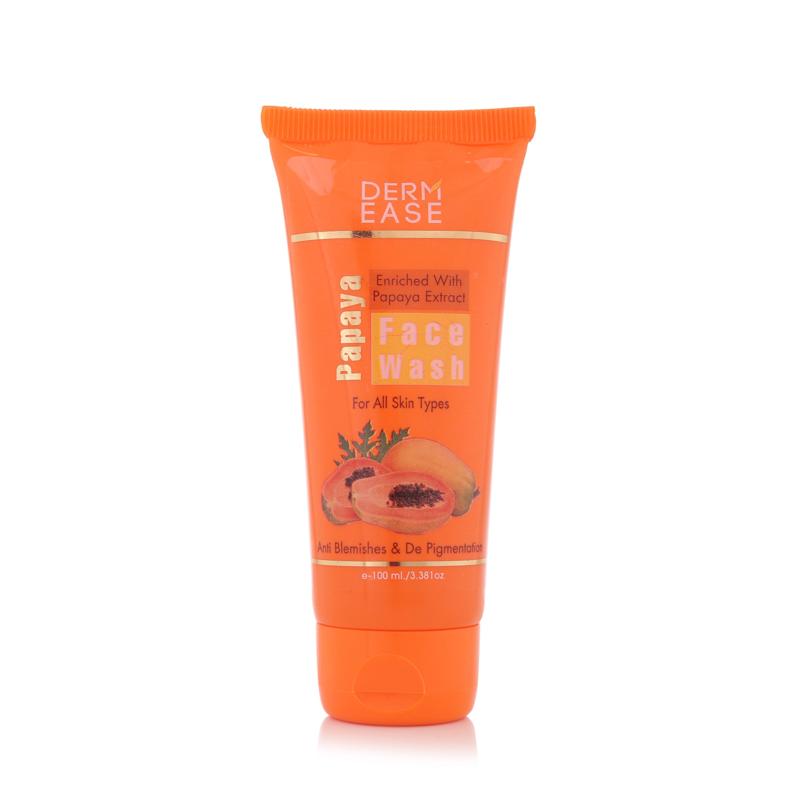 DERM EASE Papaya Face Wash for Acne & Brightening - 100ml Gentle Cleanser for Oily & Sensitive Skin | Daily Skincare Routine, Travel-Friendly Tube
