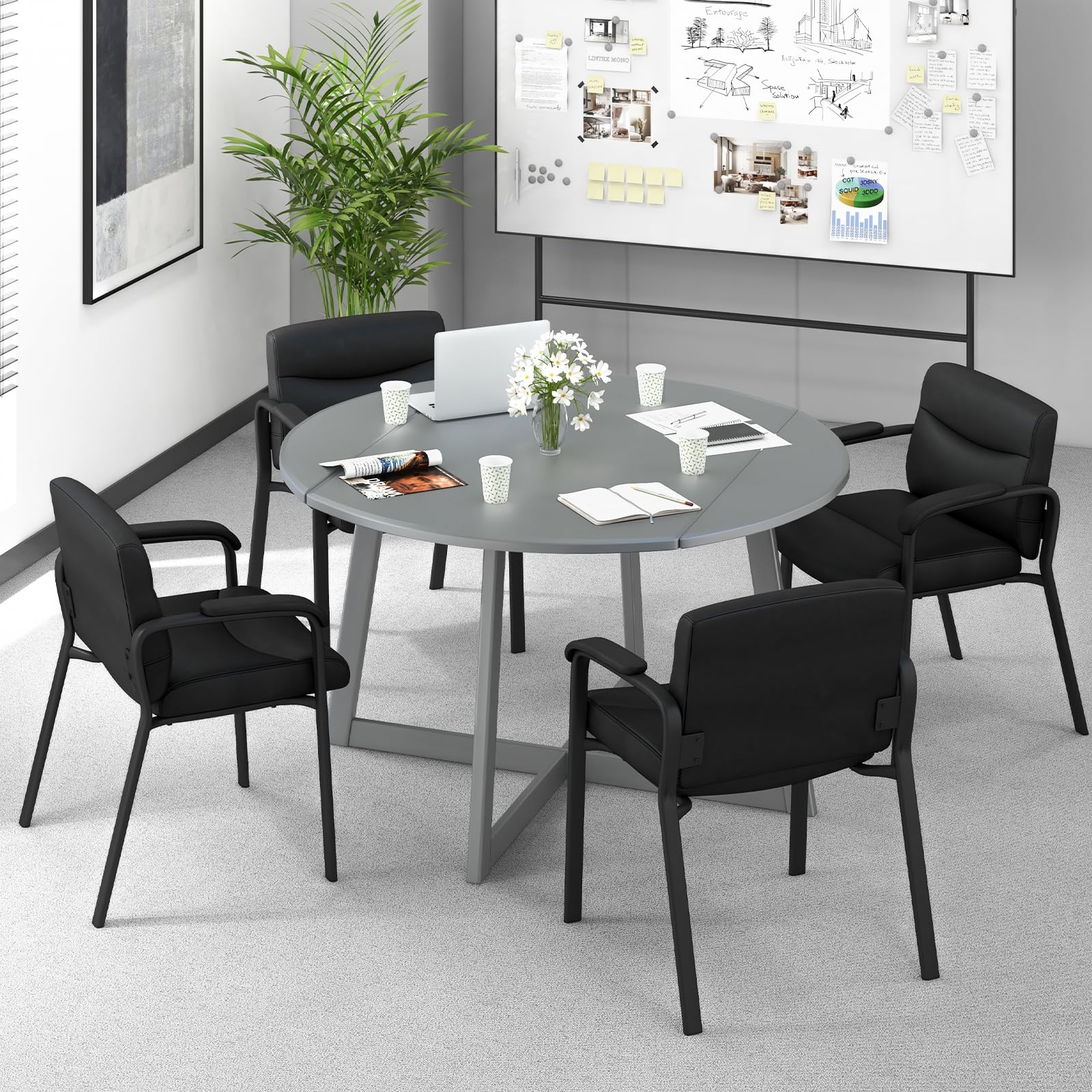 Tangkula 4-Piece Waiting Room Chairs Set - PU Leather Upholstered Conference Chairs with Padded Armrests, Ergonomic Office Guest Chairs for Reception, Meeting, Lobby - Perfect for Corporate Offices, Hospitals, and Hotel Waiting Areas