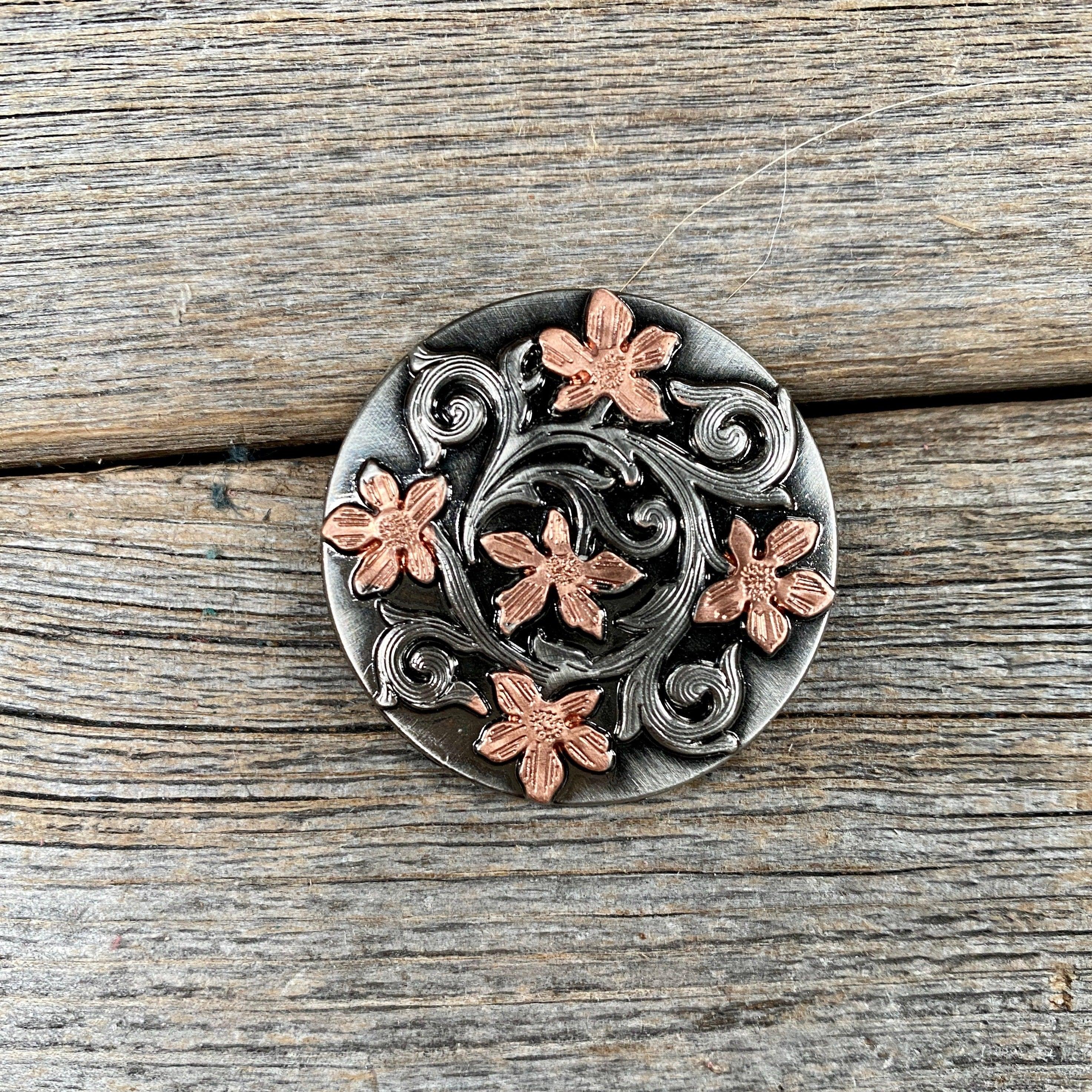 Sterling Silver & Copper Floral Concho Belt Buckle W200S - Western Style Accessory for Cowboy Boots, Jeans & Leather Crafts