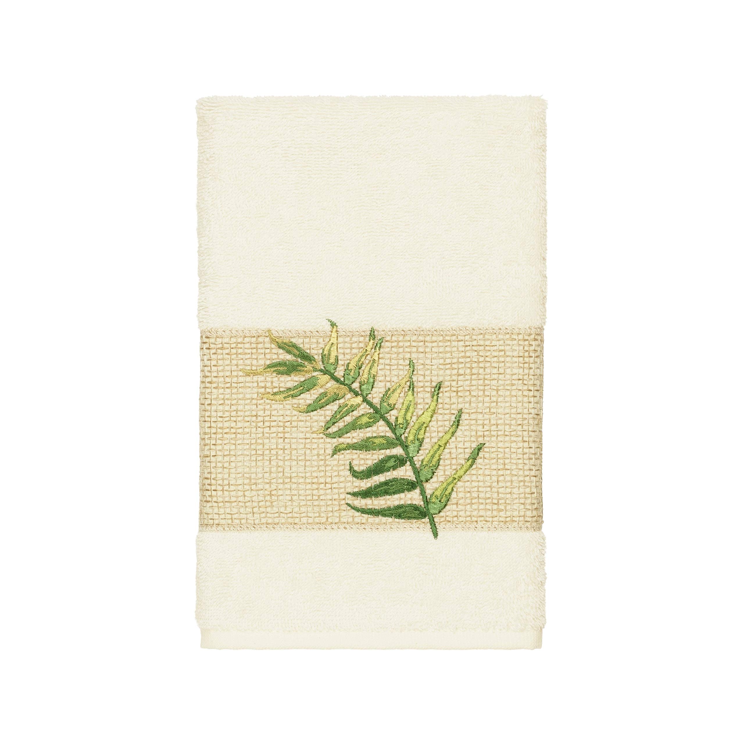 Premium Turkish Cotton Embroidered Palm Fronds 4-Piece Bath Towel Set - Soft & Absorbent for Spa, Beach & Luxury Home Decor
