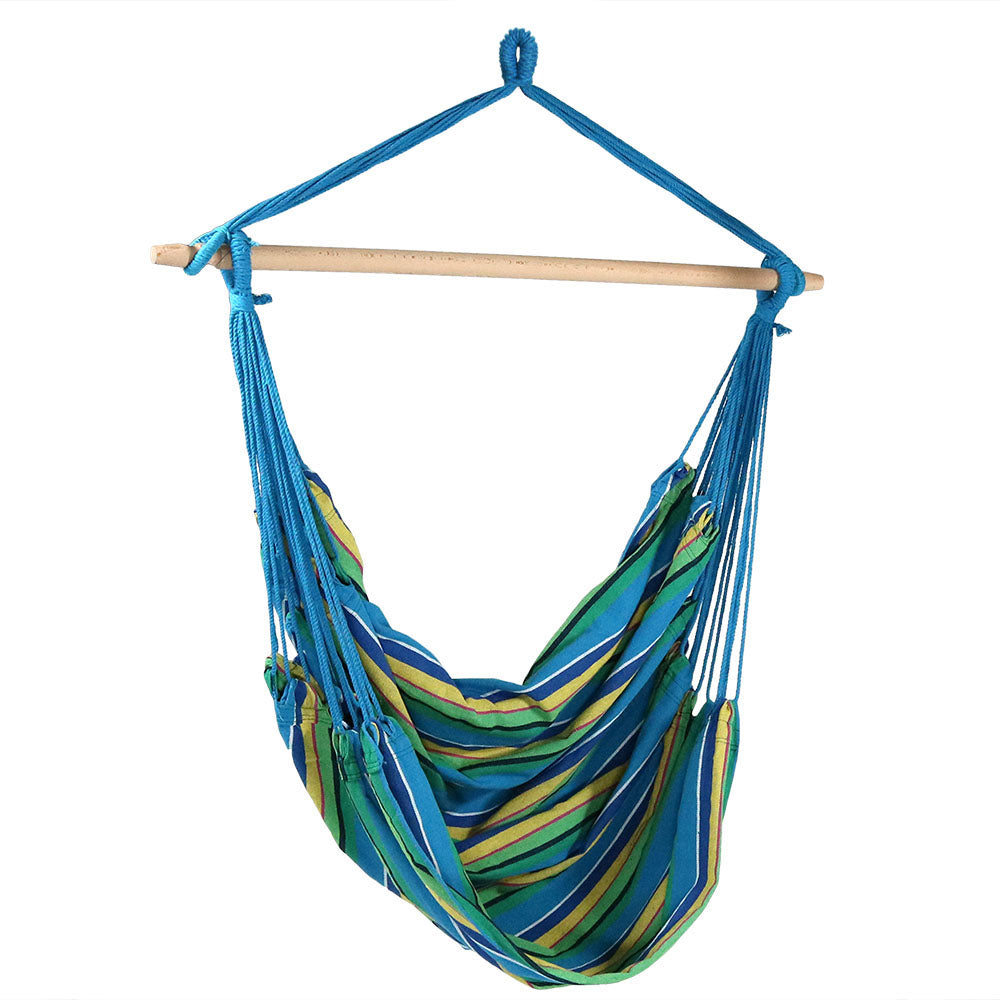 Sunnydaze Extra Large Outdoor Hanging Rope Hammock Chair Swing - Durable & Comfortable for Patio, Garden, Backyard - Relaxing Ocean Breeze Design for Lounging & Reading