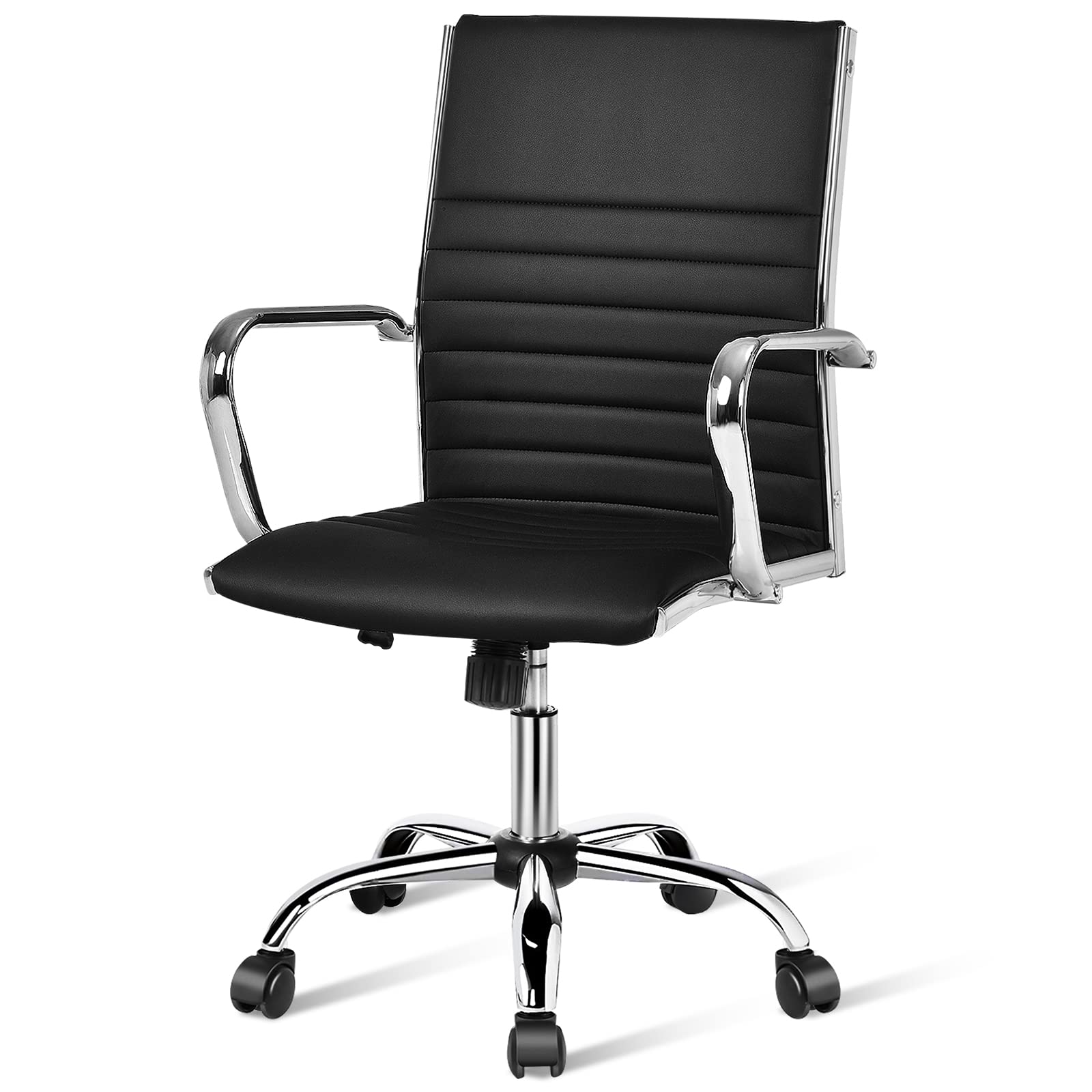 COSTWAY Ergonomic Office Chair - High Back PU Leather Executive Swivel Chair with Adjustable Height, Armrests, Rocking Backrest & Lumbar Support - Perfect for Home Office, Gaming & Workspace (Black)