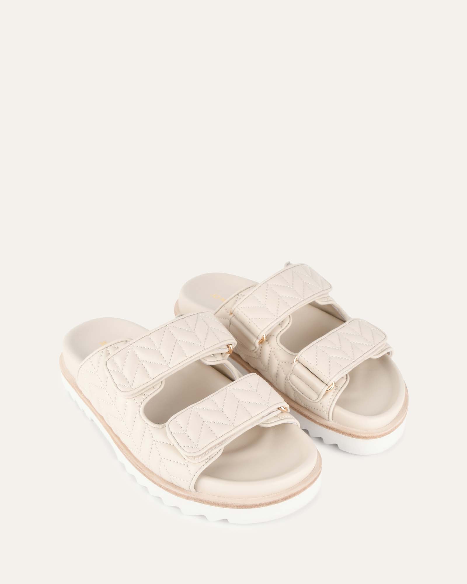 VERITY Women's Flat Sandals - Off White Genuine Leather Comfortable Slip-On Summer Shoes for Beach, Vacation & Casual Outings