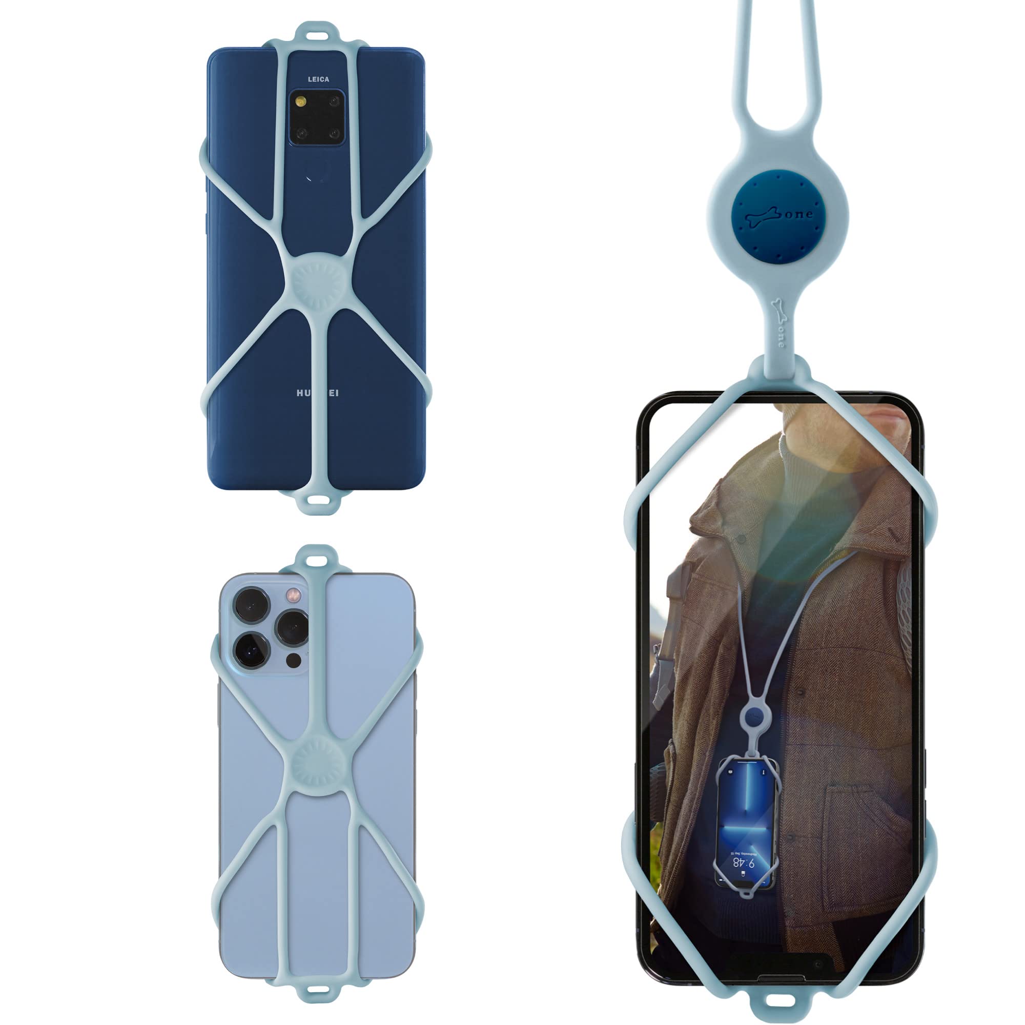 Adjustable Silicone Phone Lanyard - Universal Neck Strap Holder for iPhone, Samsung & Most Smartphones (Morandi Blue) | Hands-Free for Running, Shopping & Travel