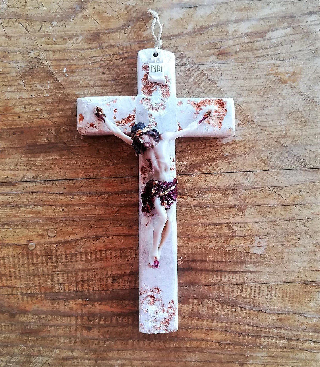 Handmade Medjugorje Stone Wall Cross Crucifix - 12 Inch Christian Catholic Home Decor for Wall Hanging, House Blessing, Religious Gift for Baptism, First Communion & Spiritual Protection