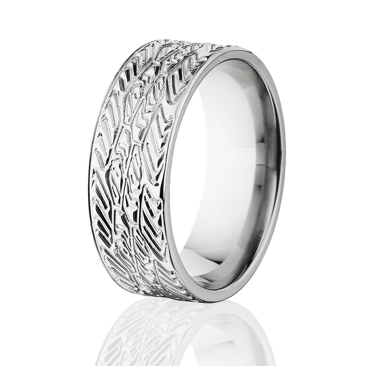 Titanium Tire Tread Ring for Men - 8mm Wide American Made Car Tire Band - Durable Wedding Band, Biker Jewelry, Mechanic Gift & Everyday Wear