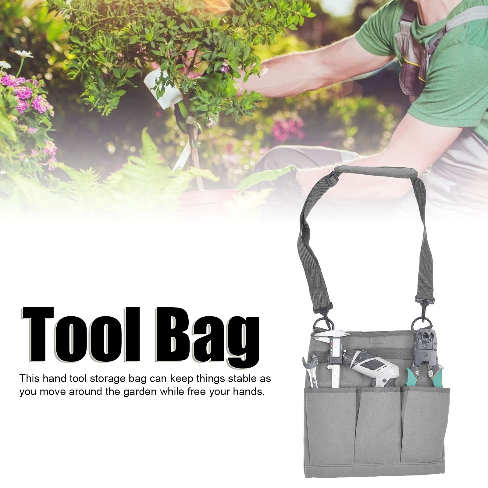 Alvinlite Heavy Duty Canvas Gardening Tool Bag with Multiple Pockets - Crossbody Shoulder Storage Organizer for Pruning Shears, Trowels & Garden Tools (Gray) - Perfect for Landscaping, Yard Work & Outdoor Activities
