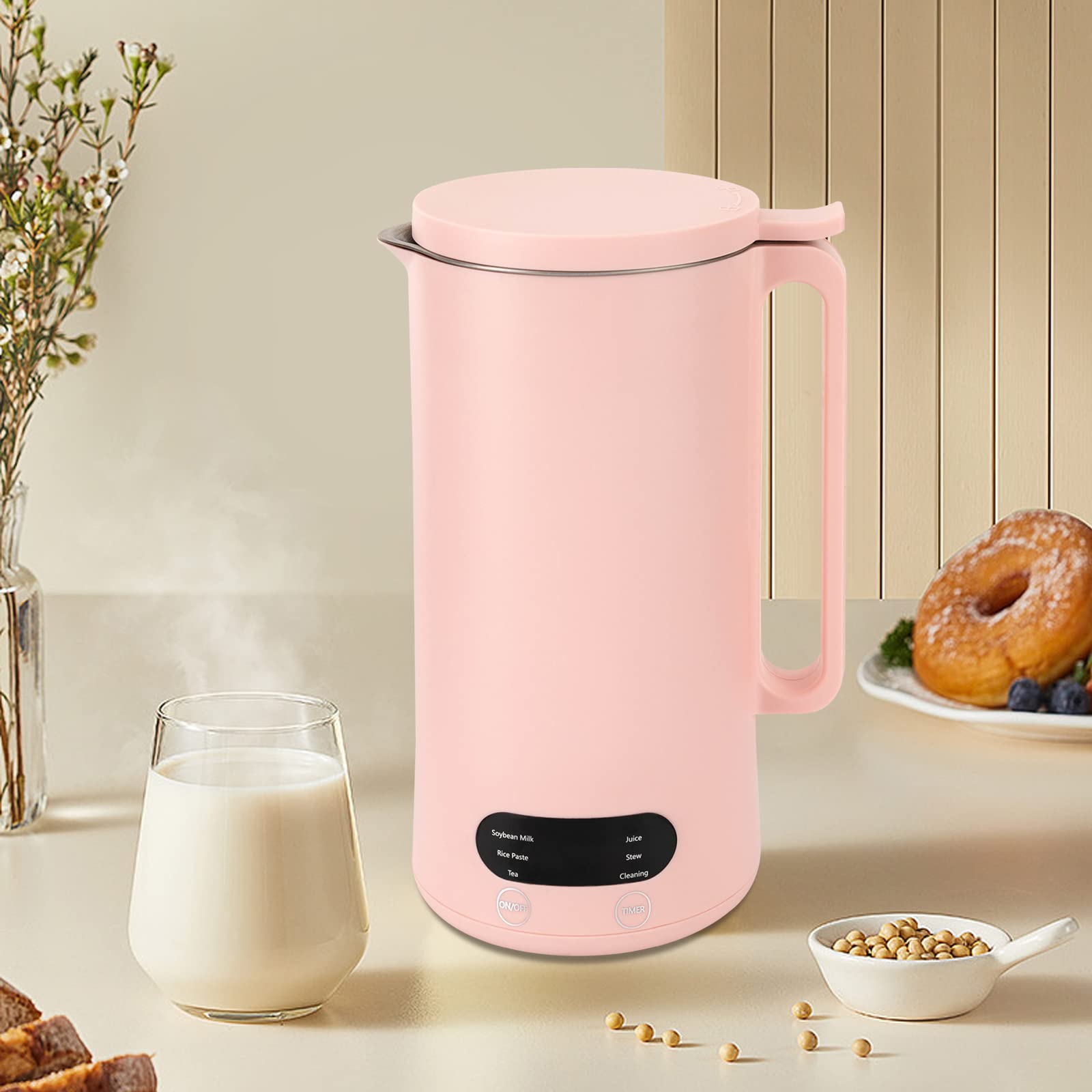 Automatic Nut Milk Maker Machine - 11 oz Homemade Almond Milk, Oat Milk, Soy Milk Maker for Plant-Based & Dairy-Free Beverages - Easy Clean with Timer Function (Pink) - Perfect for Vegan, Keto & Healthy Lifestyle
