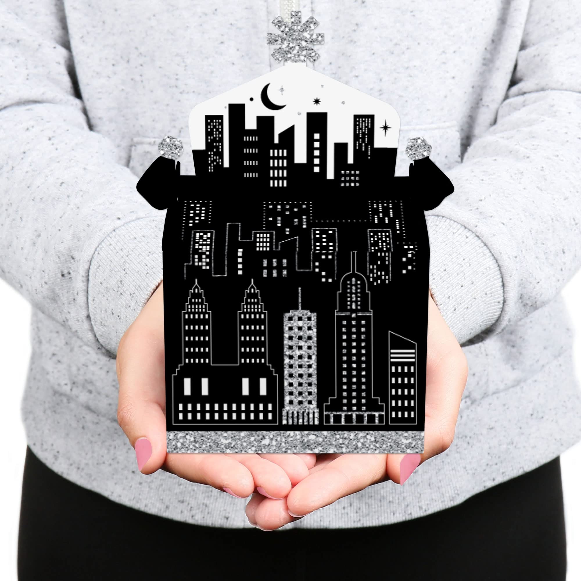 Big Dot of Happiness Nighttime City Skyline Treat Box Party Favors - New York Themed Goodie Gable Boxes (Set of 12) - Perfect for Birthday Parties, Baby Showers & Wedding Favors