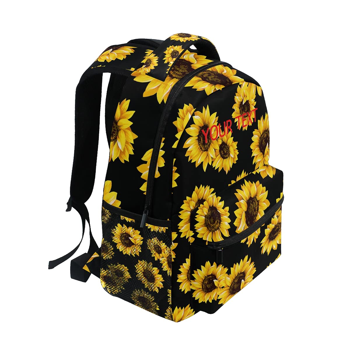 **Custom Black Sunflower Backpack for Girls & Teens - Personalized School Backpack with Name/Text - Durable & Stylish for School, Travel & Daily Use**