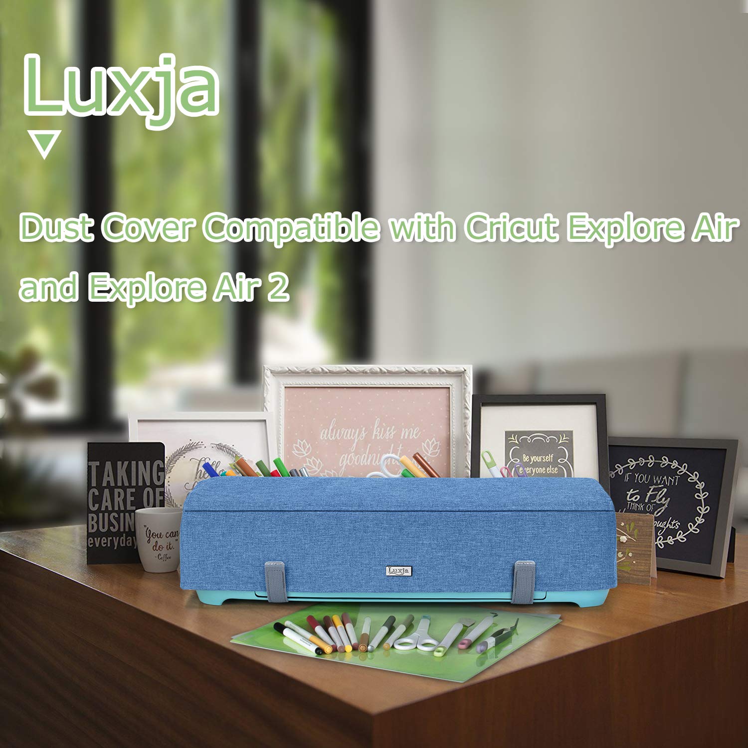 Luxja Dust Cover for Cricut Explore Air & Air 2 - Machine Protector with Back Pockets, Blue Fabric Crafting Accessory - Perfect for Scrapbooking, Vinyl Cutting & DIY Projects