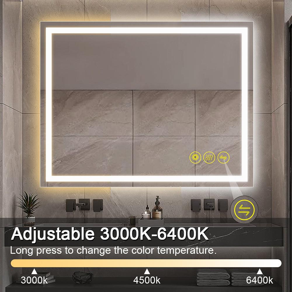 GlareGuard Rectangular Anti-Fog Dimmable LED Bathroom Mirror with Backlit - Perfect for Makeup, Shaving & Skincare Routine