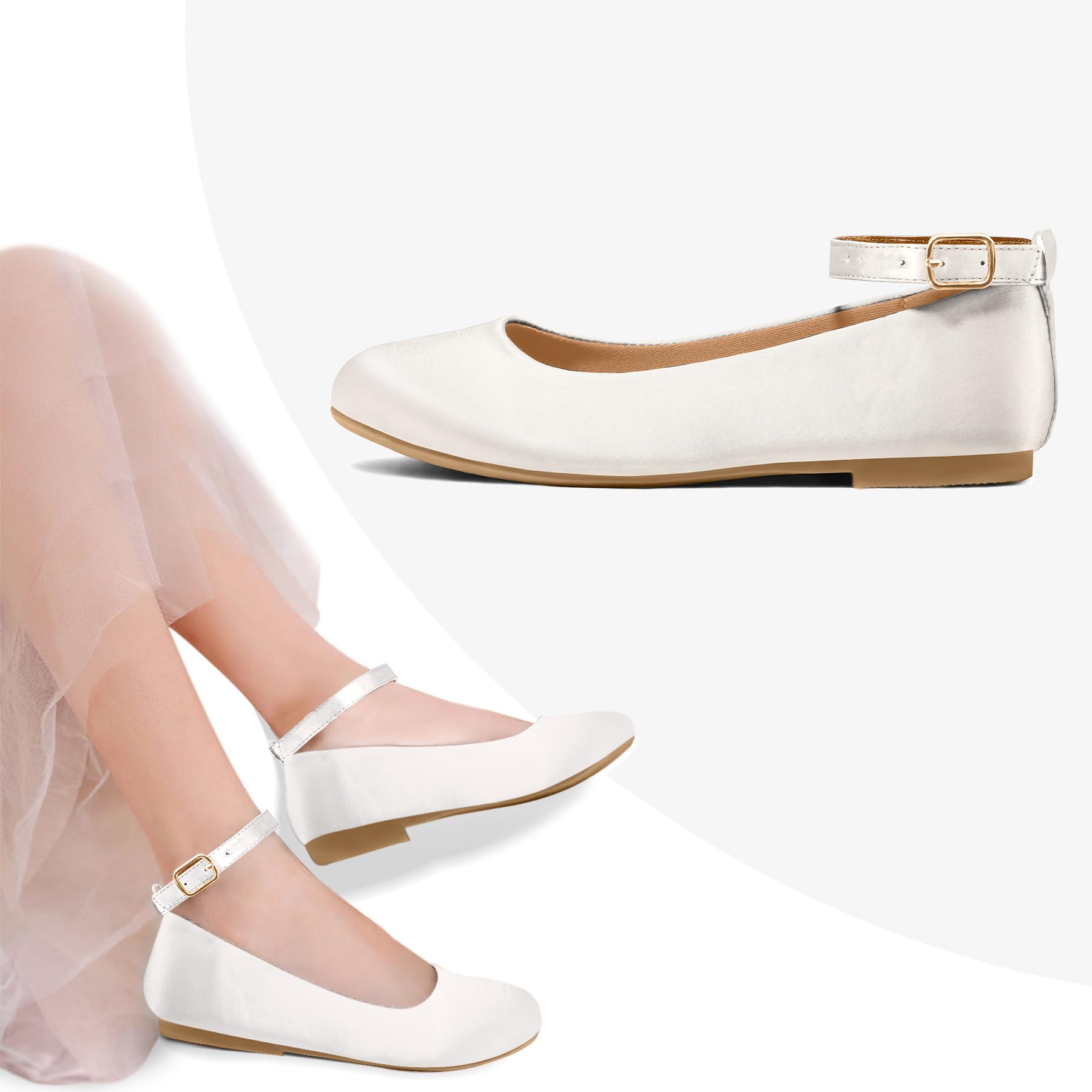 K KomForme Girls' Ballerina Flats with Ankle Strap - Comfortable Dress Ballet Shoes for Toddler, Little Kid & Big Kid - Perfect for Dance Class, Parties & Everyday Wear