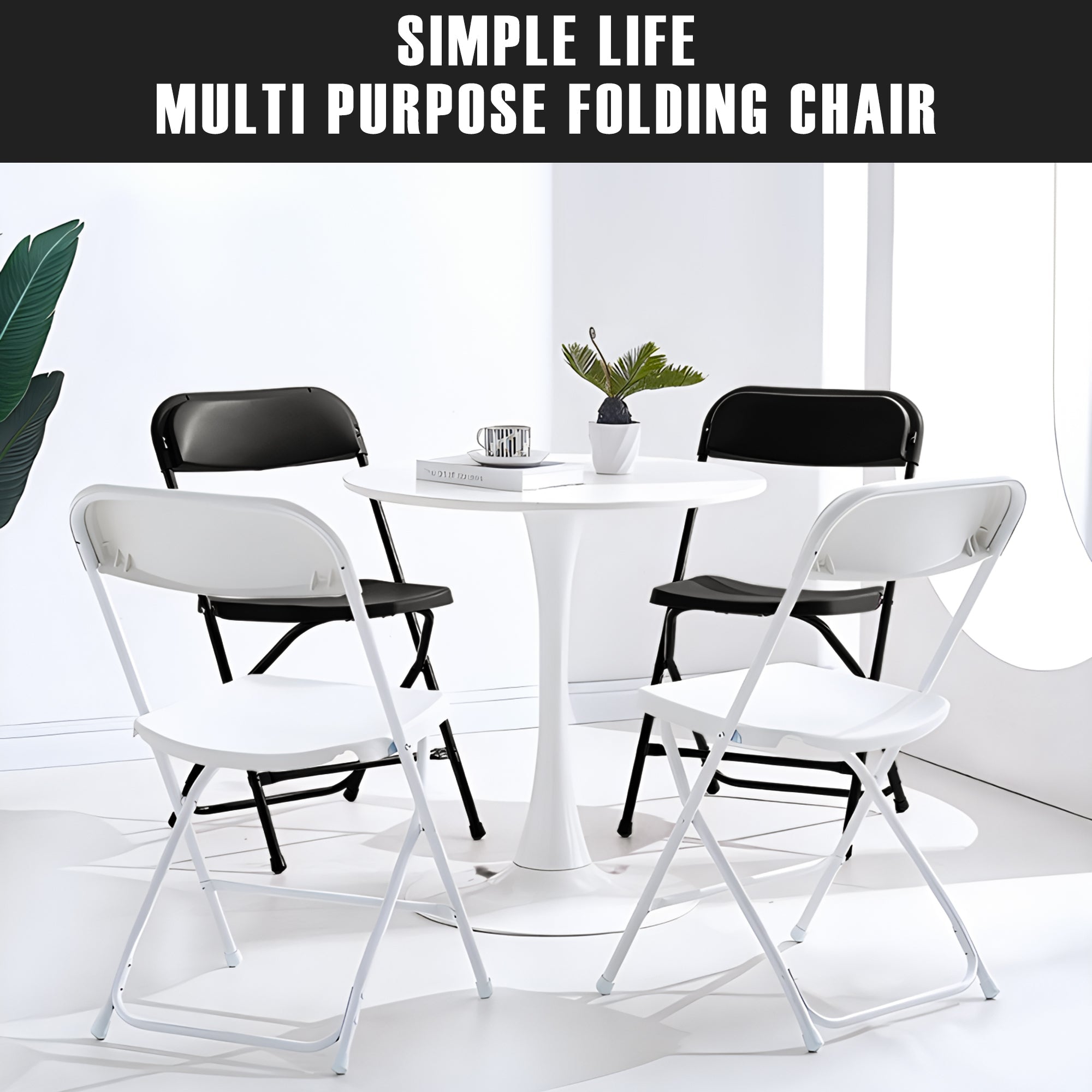 4 Pack White Plastic Folding Chairs - Heavy Duty 350 LB Capacity, Portable Event Seating for Weddings, Parties, Picnics & Outdoor Gatherings | SKU 568097