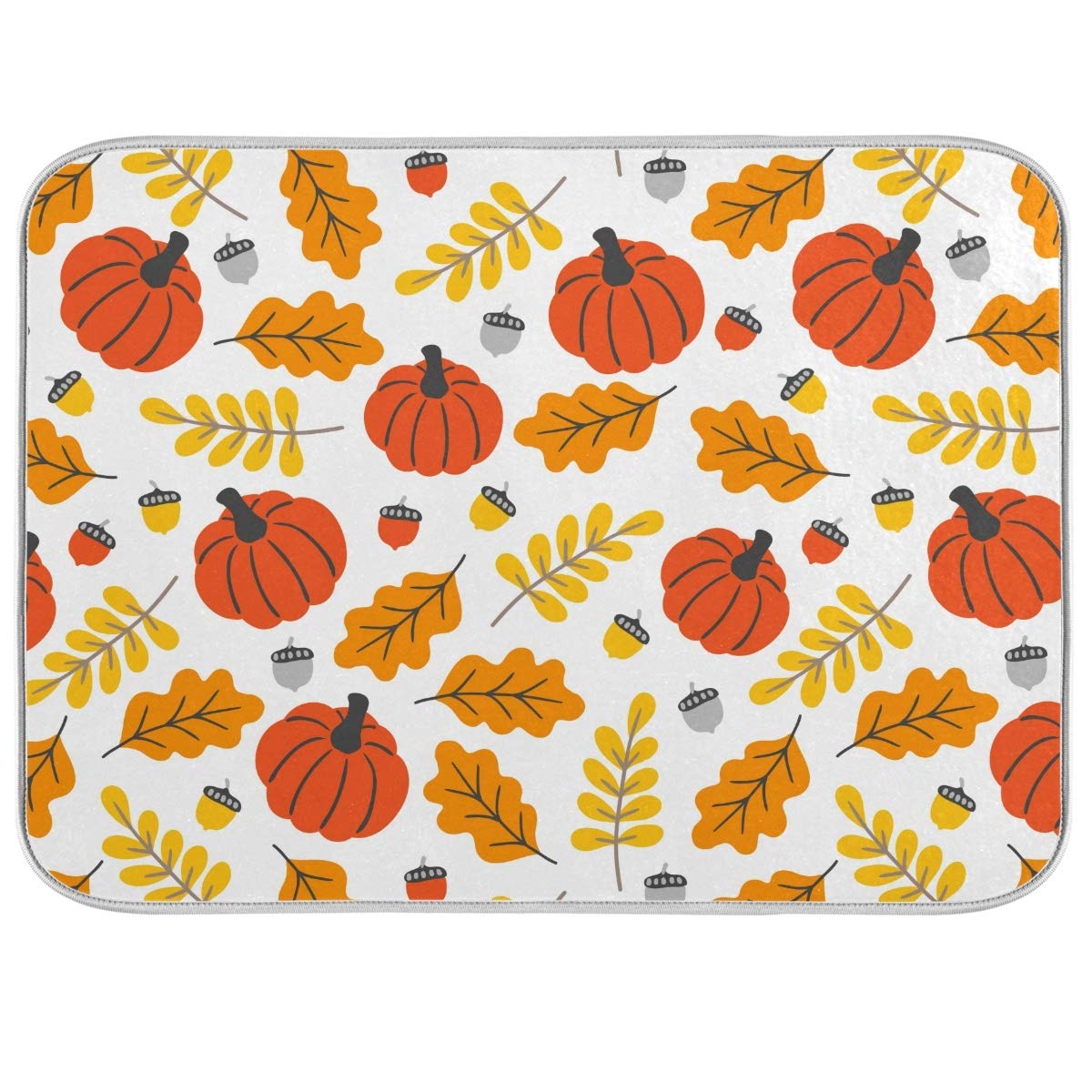 Fall Pumpkin Maple Leaves Dish Drying Mat - Fast Absorbent Kitchen Counter Mat for Thanksgiving Dishes