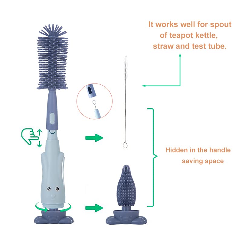 Premium Silicone & Nylon Bottle Cleaning Brush Set - Multi-Purpose Baby Bottle, Straw, Cup & Dish Scrubber - Durable Dark Blue Kitchen Cleaning Tools for Infant Feeding, Home & Travel Use